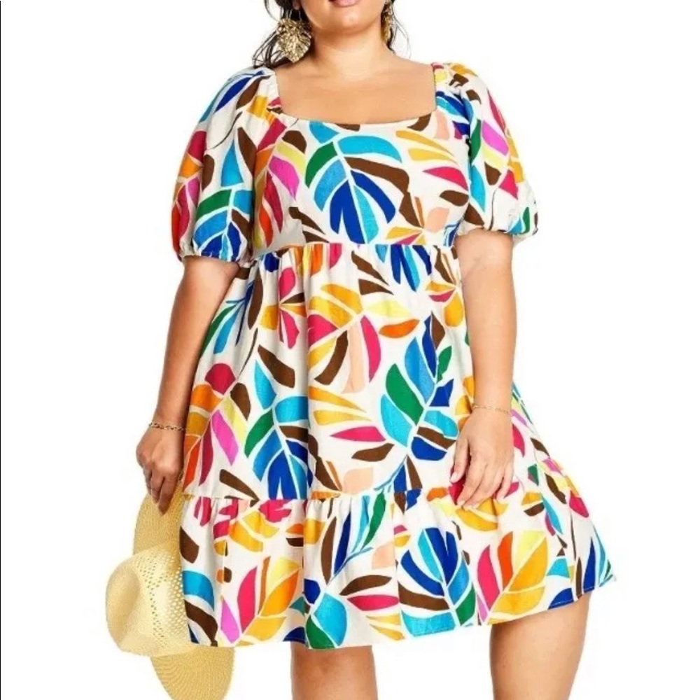 Colorful Leaf Print Mini Dress